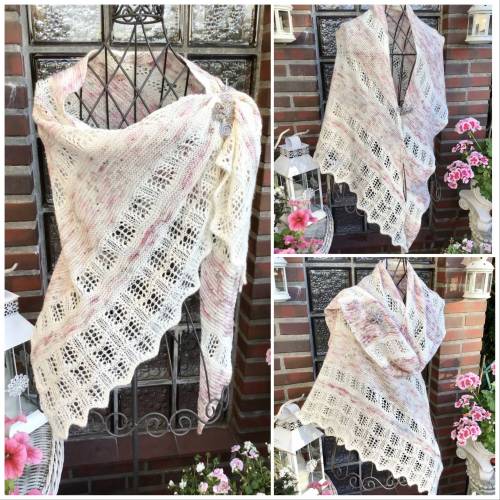 Lacetuch *MONA* gestricktes Schultertuch in wollweiß /sand /malve 
