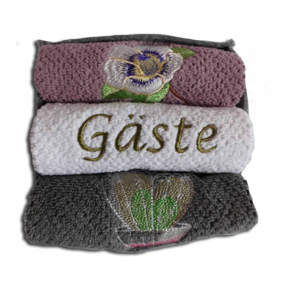 Gstehandtcher bestickt mit Kaktus-Motiv 3er-Set Frotteetuch im grauen  Filzkrbchen Geschenkidee Geburtstag Weihnachten - Hochwertige Qualitt