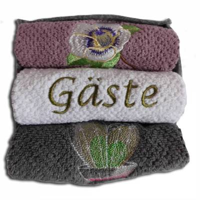Gästehandtücher bestickt mit Kaktus-Motiv 3er-Set Frotteetuch im grauen Filzkörbchen Geschenkidee Geburtstag Weihnachten - Hochwertige Qualität 
