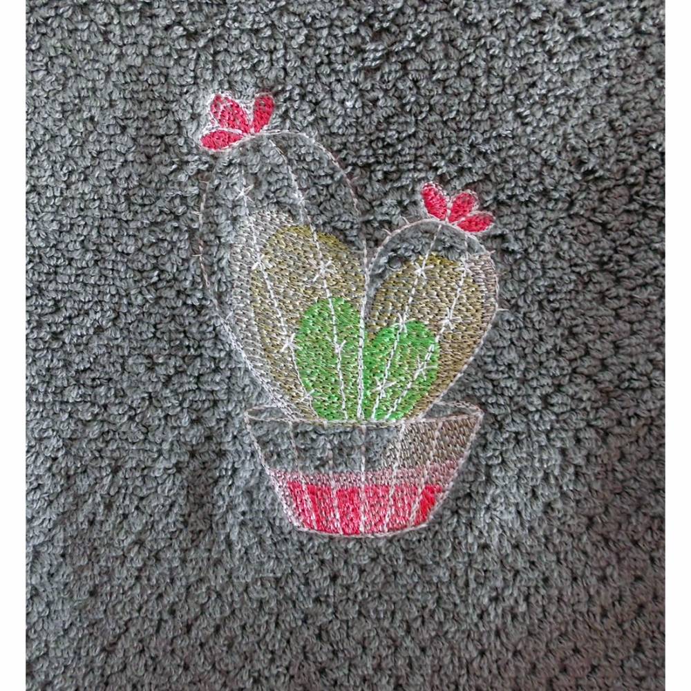 Gstehandtcher bestickt mit Kaktus-Motiv 3er-Set Frotteetuch im grauen  Filzkrbchen Geschenkidee Geburtstag Weihnachten - Hochwertige Qualitt