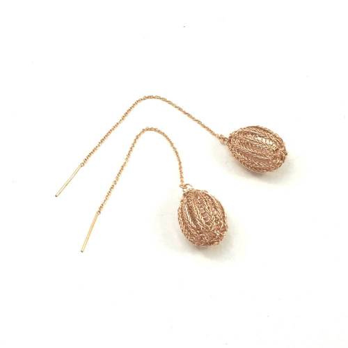 rosévergoldete (rosé gold filled)  KETTEN-Ohrringe mit hand gestrickten TROPFEN aus rosévergoldetem (rosé gold filled) Draht