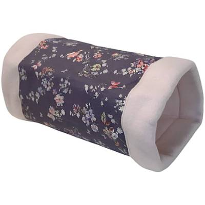 Lila Kuschelrolle für Meerschweinchen mit Blumenmuster – Weiche Kuschelröhre aus Baumwolle & Fleece