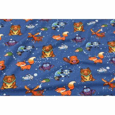Baumwolljersey Waldtiere – Elch, Fuchs, Hase, Eule – Kinderstoffe Meterware für Kleidung & Accessoires
