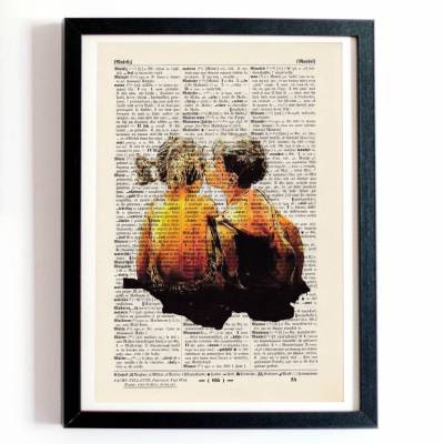 Pasquini - Girl and Boy - Druck auf antiquarischer Buchseite