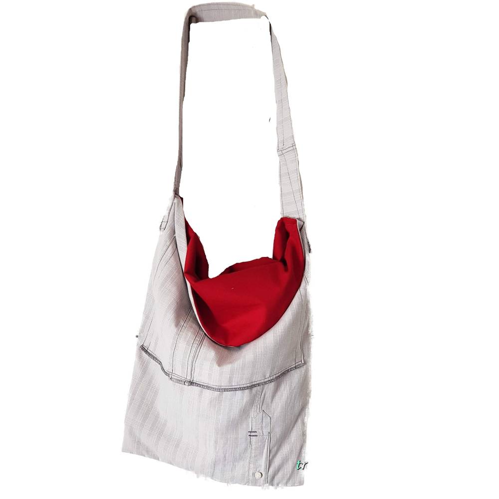 Extravagante graukarierte Stofftasche – Handgemachtes Unikat aus Franken Bild 1