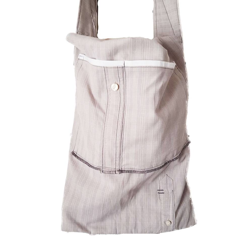 Extravagante graukarierte Stofftasche – Handgemachtes Unikat aus Franken Bild 3