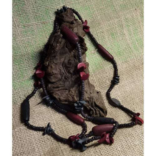 Halskette in Holz-Optik, Vintage-Stil, Hippie, Nostalgie (HK8)