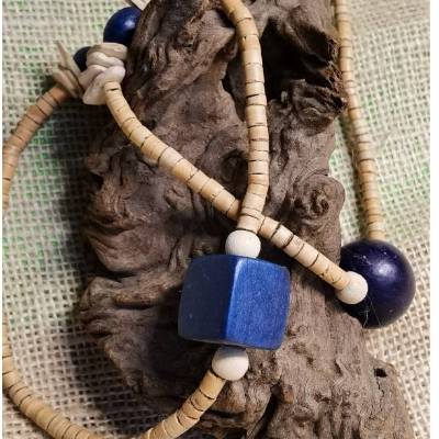 Halskette in Holz-Optik, Vintage-Stil, Hippi, Nostalgie (HK9)