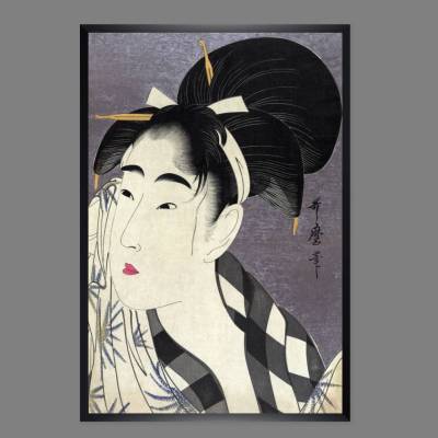 Japanische Kunst - Portrait Frau mit Hochfrisur - Geisha - Kunstdruck  -  Vintage Art - Holzschnitt von 1798