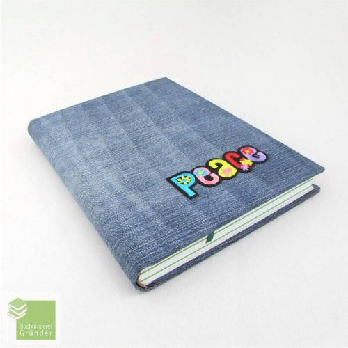 Notizbuch, Peace, DIN A5, Jeans, Tagebuch, Ideenbuch, Recycling, 150 Blatt