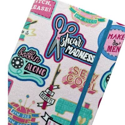 Notizbuch Sew far, sew good Motiv Worte und Sprüche rund um das Thema Nähen Hobby 