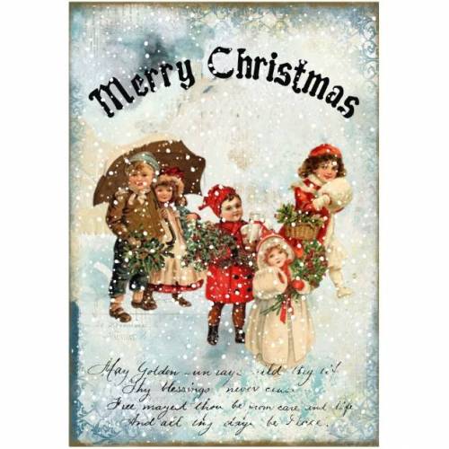 Bastelpapier - Decoupage-Papier - A4 - Softpapier - Vintage - Shabby - Frohe Weihnachten - 12781