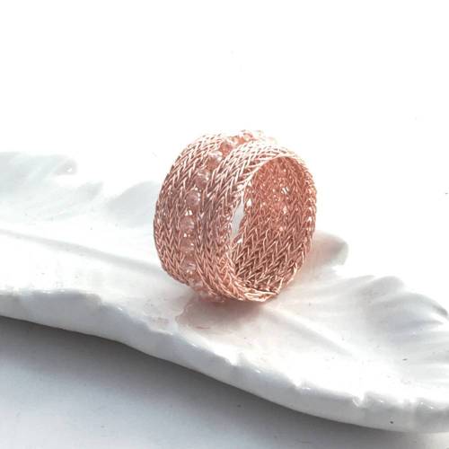 doppelt gestrickter GLITZERSTEINCHEN RING aus farbigem Kupferdraht - Farbwahl