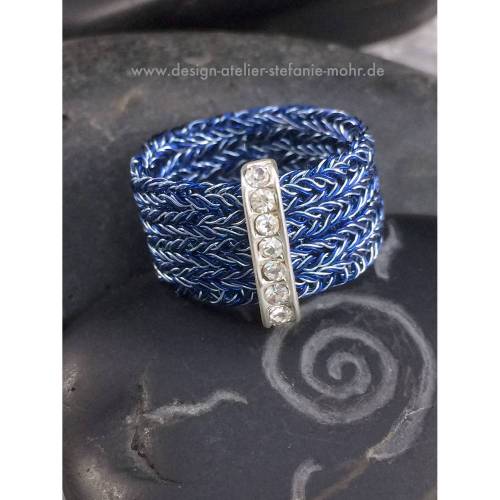 doppelt bicolor gestrickter "Jeans" RING mit oder ohne Glitzersteinchen