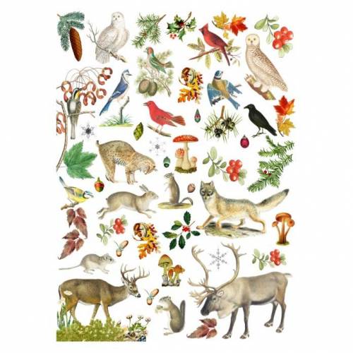 Reispapier - Motiv Strohseide - A4 - Decoupage - Vintage - Shabby - Waldtiere - 19085