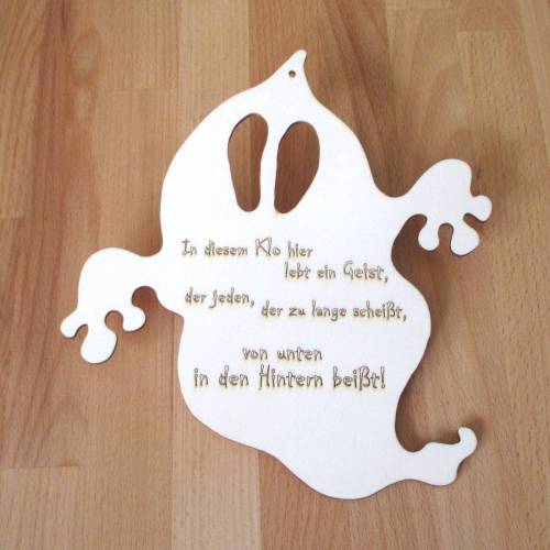 Klo-Gespenst mit Spruch aus Holz