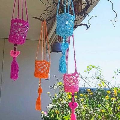 Boho-Windlicht mit Herz, romantischer Lampion, Hänge-Windlicht, Laterne, Balkon-Windlicht, gehäkeltes Boho-Windlicht