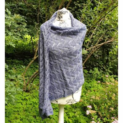 Stola -Schultertuch - Lace Schal - Lace Stola - Schal - handgestrickt - blau 