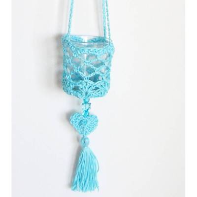 Hänge-Windlicht, Laterne, Balkon-Windlicht, Boho-Windlicht mit Herz, Lampion, gehäkeltes Boho-Windlicht zum Hängen, bunte Laterne, weiß, rot, gelb, blau