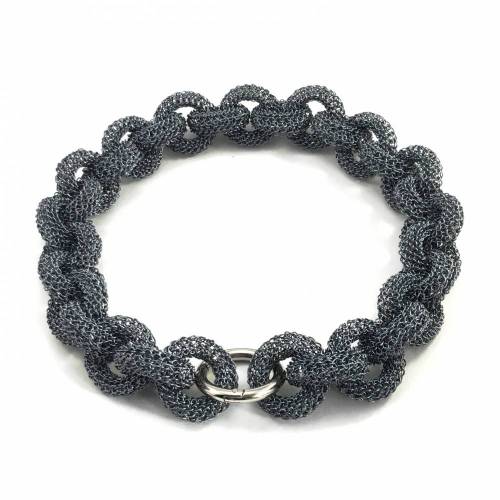 fingergestrickte STATEMENT Halskette / GLIEDERKETTE / Collier aus graphitfarbenem Kupferdraht mit Ring-Clip-Verschluss