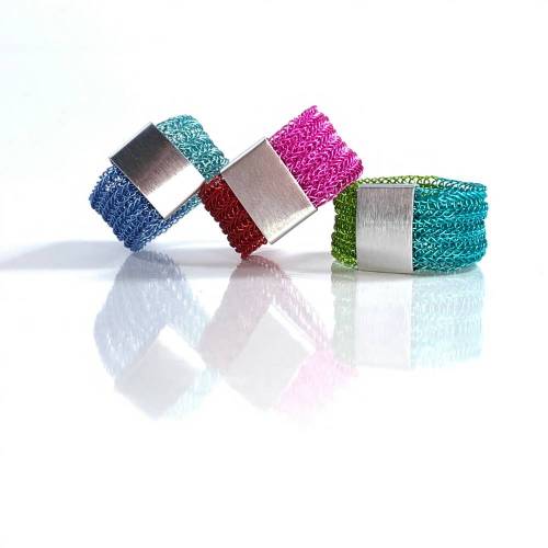 doppelt gestrickter BICOLOR RING aus farbigem Kupferdraht mit Aluminium-Slider, Farbwahl