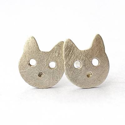 Ohrstecker Katze Silber glatt oder rauh