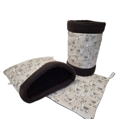 Kuschelsack, Kuschelrolle & Hängematte für Meerschweinchen "Alpakas" – Weich & Pflegeleicht