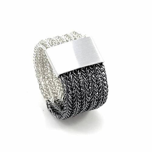 STRICK RING: doppelt gestrickter BICOLOR RING aus Kupferdraht mit Aluminium-Slider