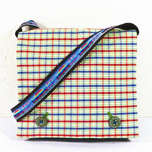 Kindertasche bunt kariert + Jeans, Upcycling, Schultertasche, Einschulungsgeschenk,