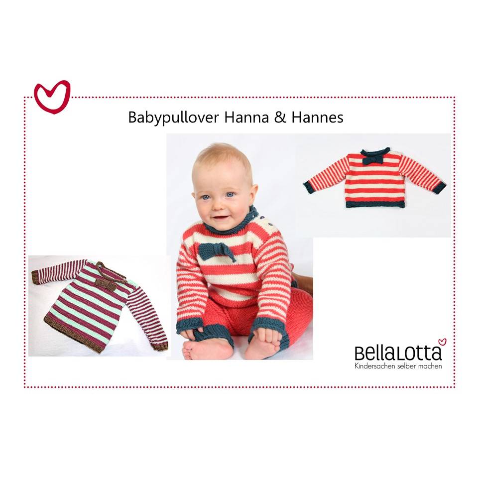 Strickanleitung für den gemütlichen Babypullover "Hanna & Hannes" in Ringeloptik, für Babys von 0-24 Monaten Bild 1