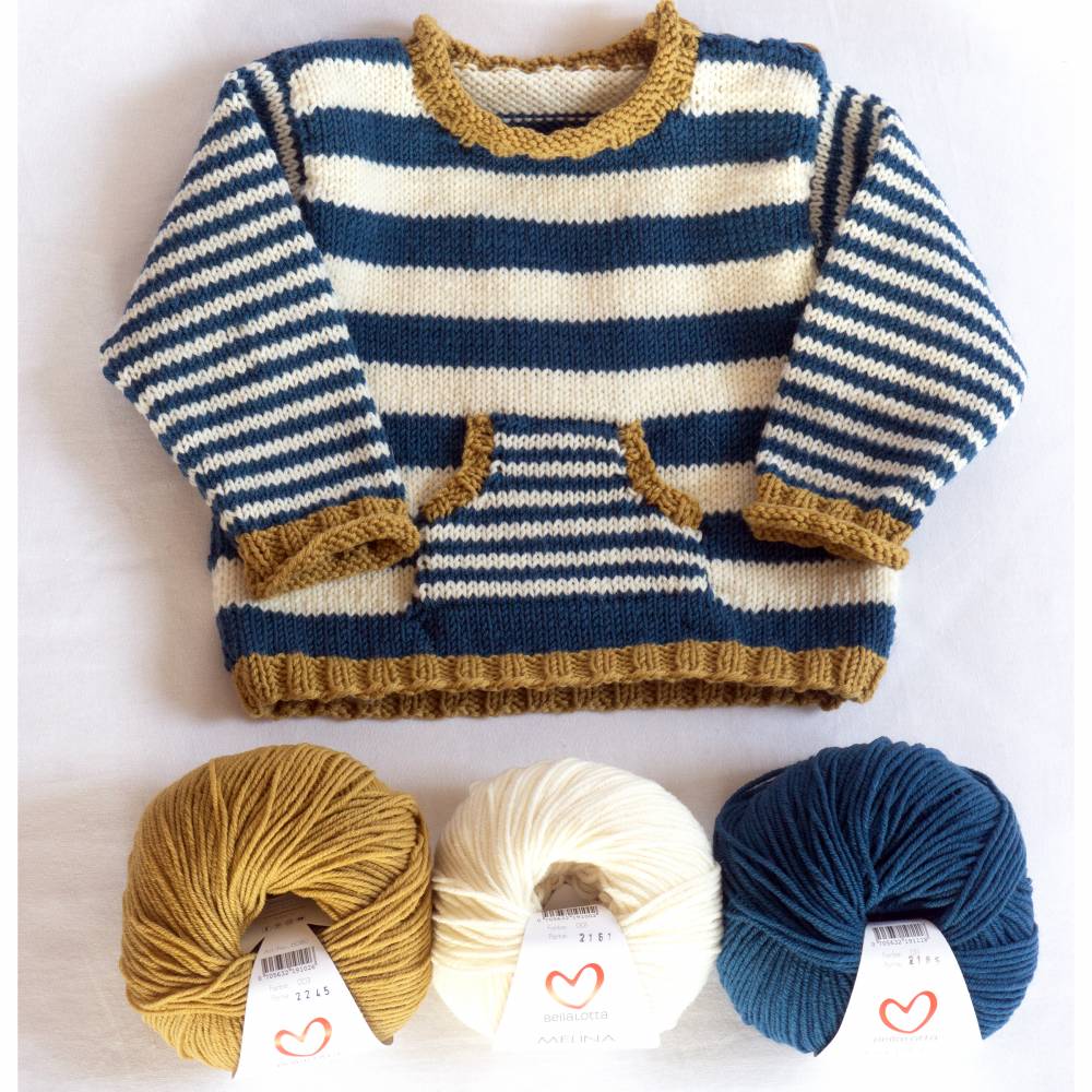 Strickanleitung für den gemütlichen Babypullover "Hanna & Hannes" in Ringeloptik, für Babys von 0-24 Monaten Bild 3
