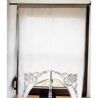 Echt vintage gestickte Landhausgardine weiß – Unikat Vorhang 106x74,5 cm mit Stickerei