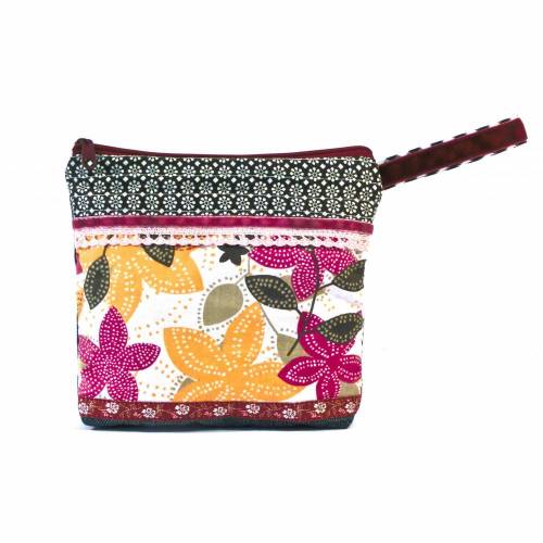 Kosmetiktasche schwarz weiß pink gelb Mustermix + Jeans Upcycling Unikat Schminktäschchen Etui