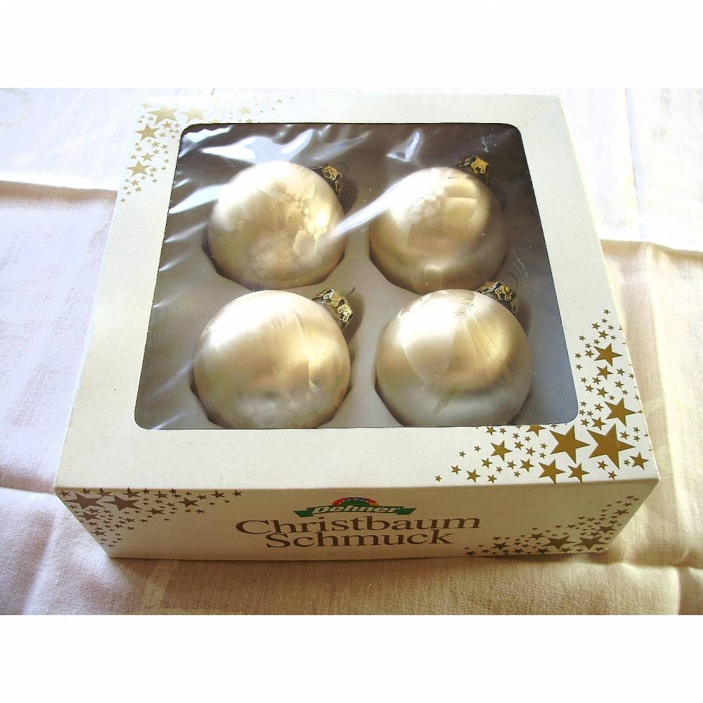Vintage 4 Weihnachtskugeln creme-gold aus den 80er Jahren