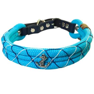 Hundehalsband verstellbar türkis, blau, weiß mit Fischernetz Optik