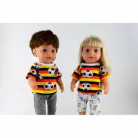 Fussball T-Shirt in Schwarz-Rot-Gold für Puppen, Champions League im Kinderzimmer, Geschenk für Fussballfans, Gr. 40-43