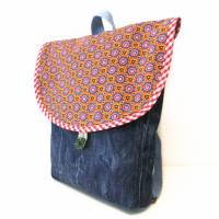 Kinderrucksack Jeans + bunt gemustert, Unikat, Upcycling, Kindergartenrucksack, Kitarucksack
