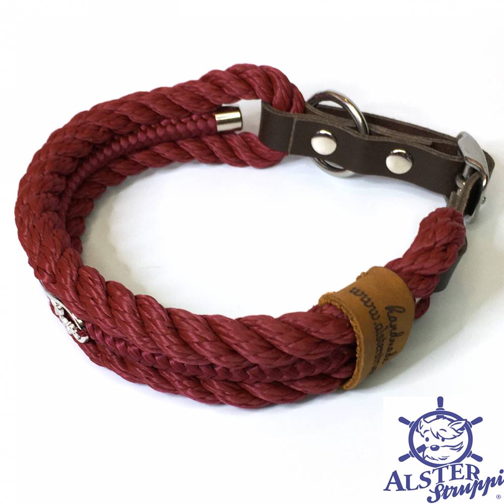 Hundehalsband verstellbar weinrot mit Leder und Schnalle Bild 4