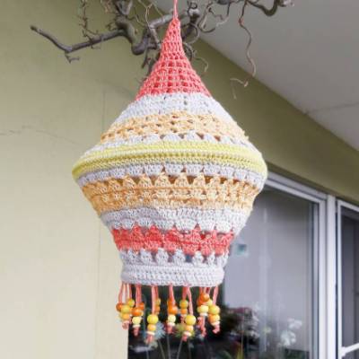 Balkon-Lampion, Boho-Lampion, Laterne, gelb-orange Laterne, Lampignon, Sommer Baldachin-Lampe, Gartenlampe, Dekolampe, Garten-Laterne gehäkelt, Einzelstück