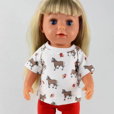 Pferde, T-Shirt für Pferdefreunde, Tierische T-Shirts für Puppen, Gr. 40-43 cm