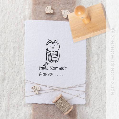 Schulstempel – Eule – mit Namen des Kindes – Motiv: 723