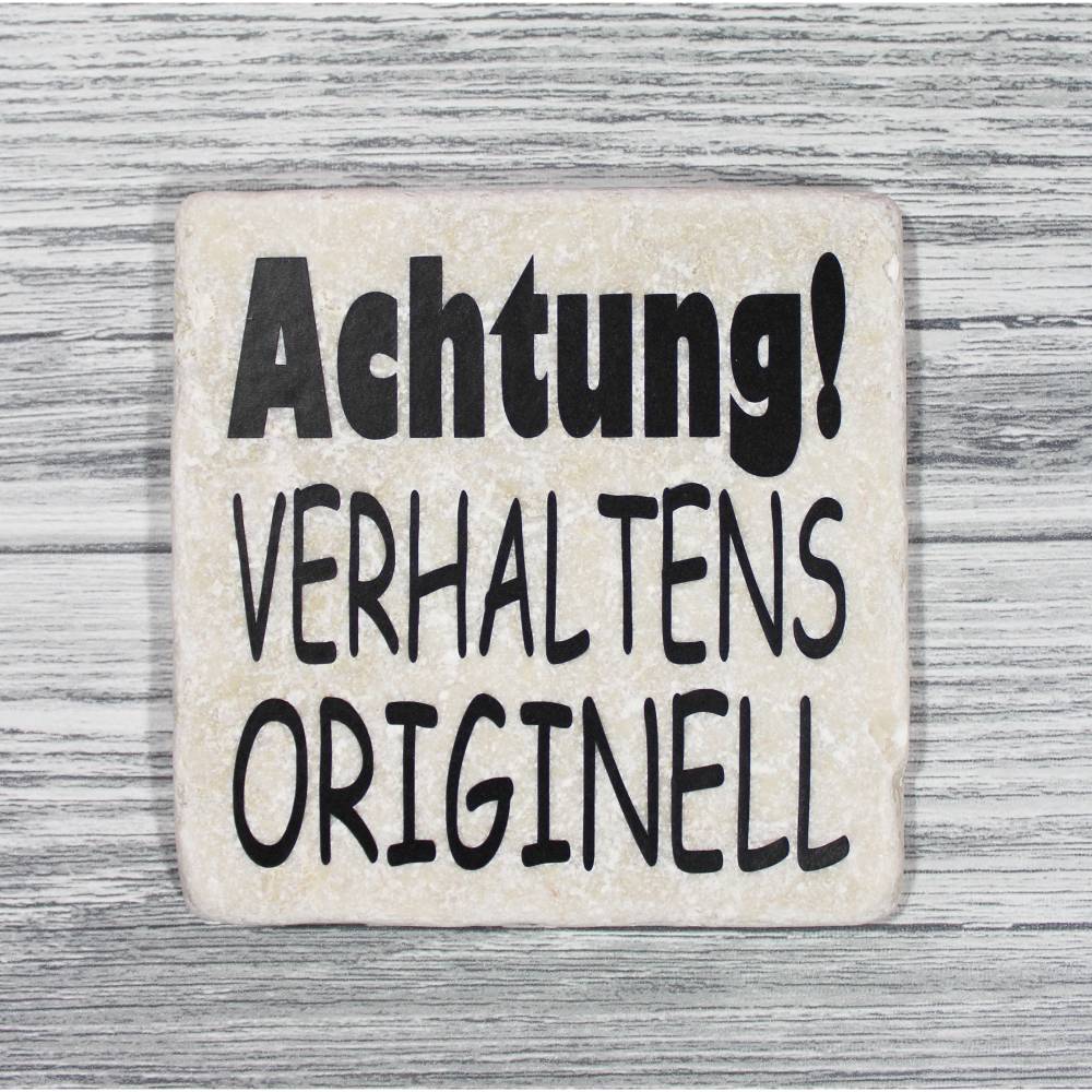 Fliese Deko Bild 'Achtung! Verhaltensoriginell'  Vintage Look 10x10cm Statement Frech Bild 1