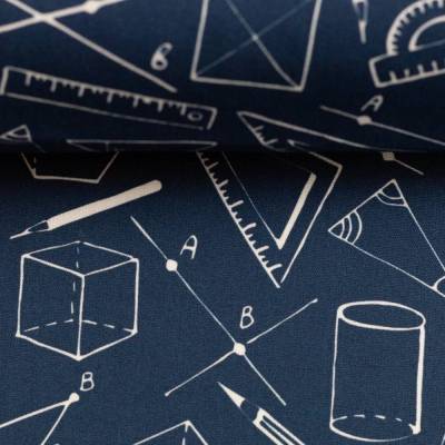 Baumwolle Baumwollstoff Popeline Lineal, Schule,  Geometrie jeansblau Oeko-Tex Standard 100 (1m/ 9,-€) 