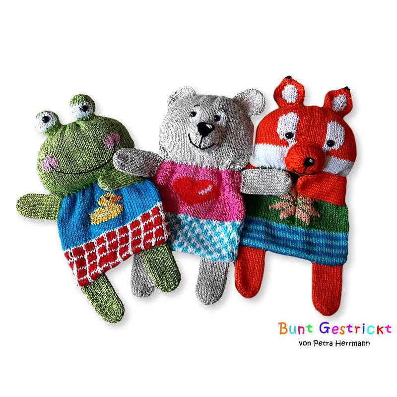 Strickanleitung Sparpaket Schmusetücher - Bär - Fuchs - Frosch Bild 1
