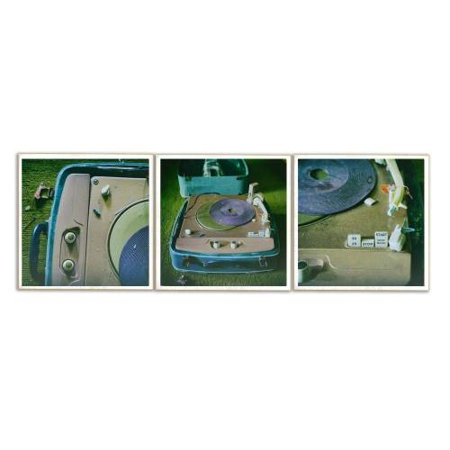 Schallplattenspieler 3er Set Vintage Lost Place Foto auf Holz, im Quadrat, 13 x 13 cm