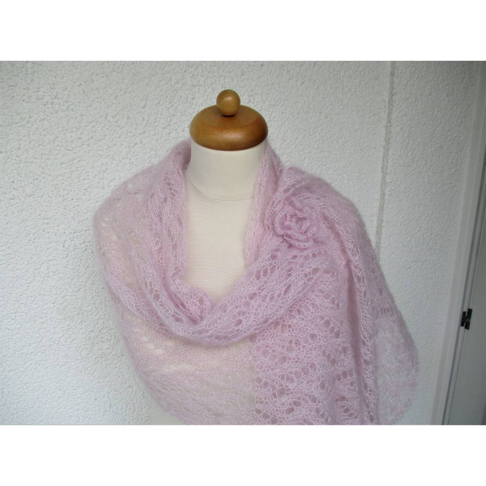 Strickschal Laceschal Seide Mohair pastell flieder rose Bild 1