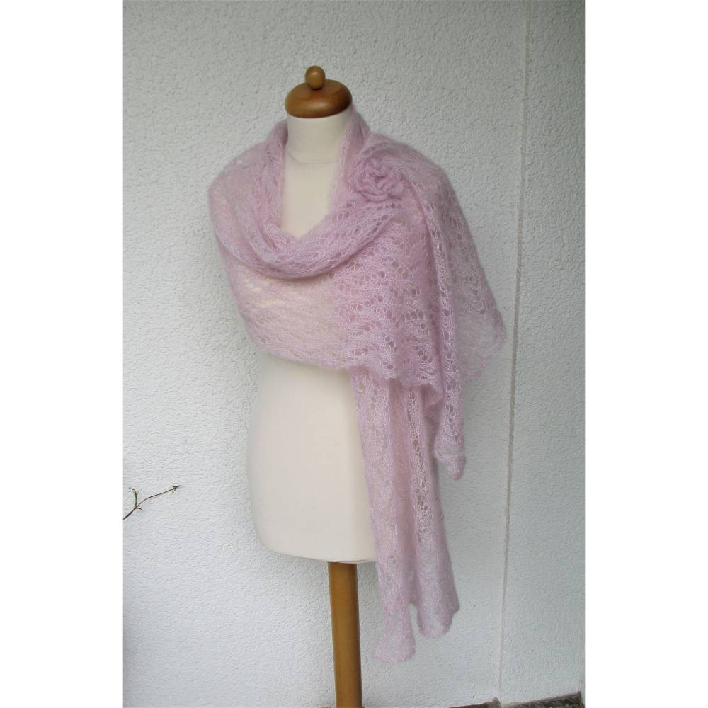 Strickschal Laceschal Seide Mohair pastell flieder rose Bild 2