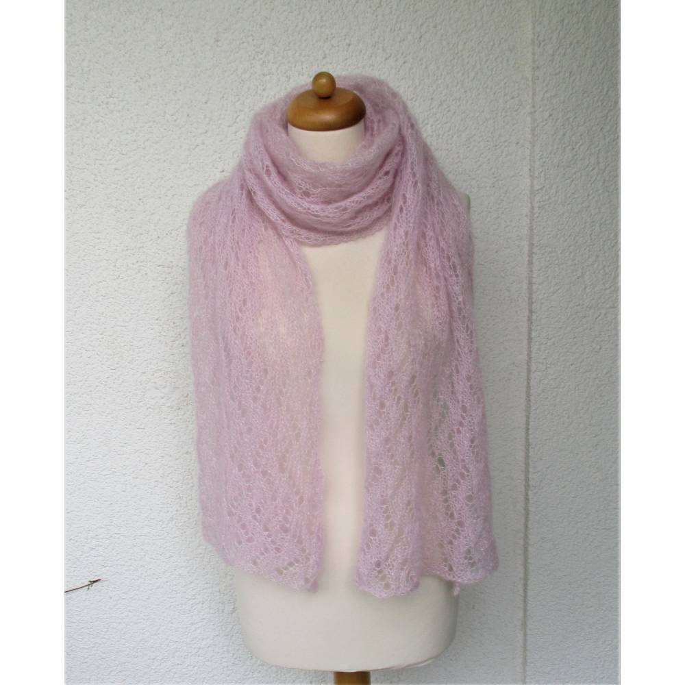 Strickschal Laceschal Seide Mohair pastell flieder rose Bild 3