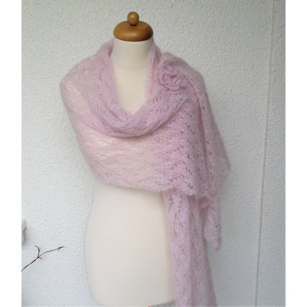 Strickschal Laceschal Seide Mohair pastell flieder rose Bild 4