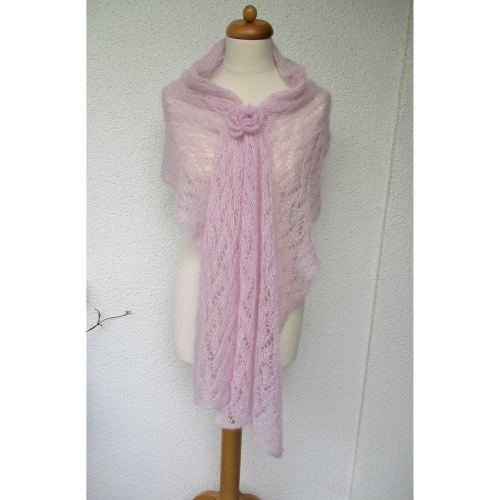 Strickschal Laceschal Seide Mohair pastell flieder rose Bild 5